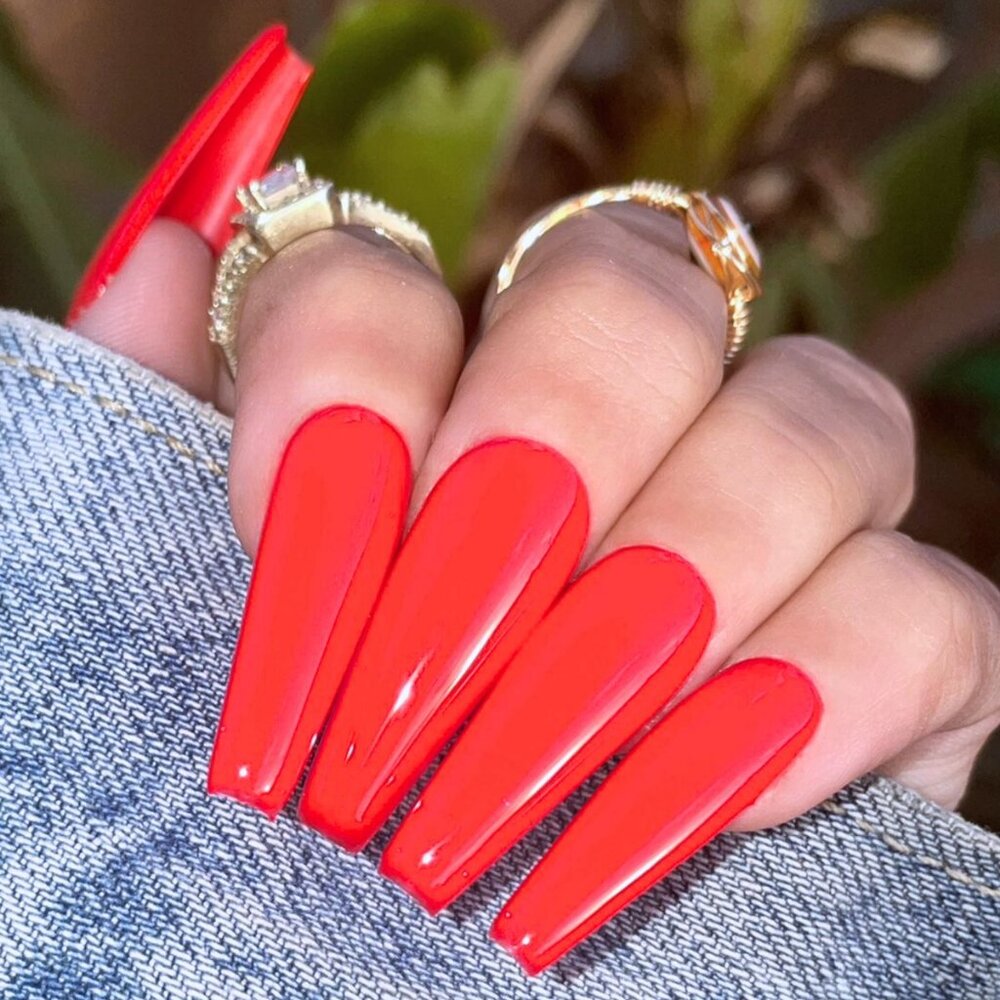 JOFAY FASHION Coffin Press-on Nails - Tomato Red NEW